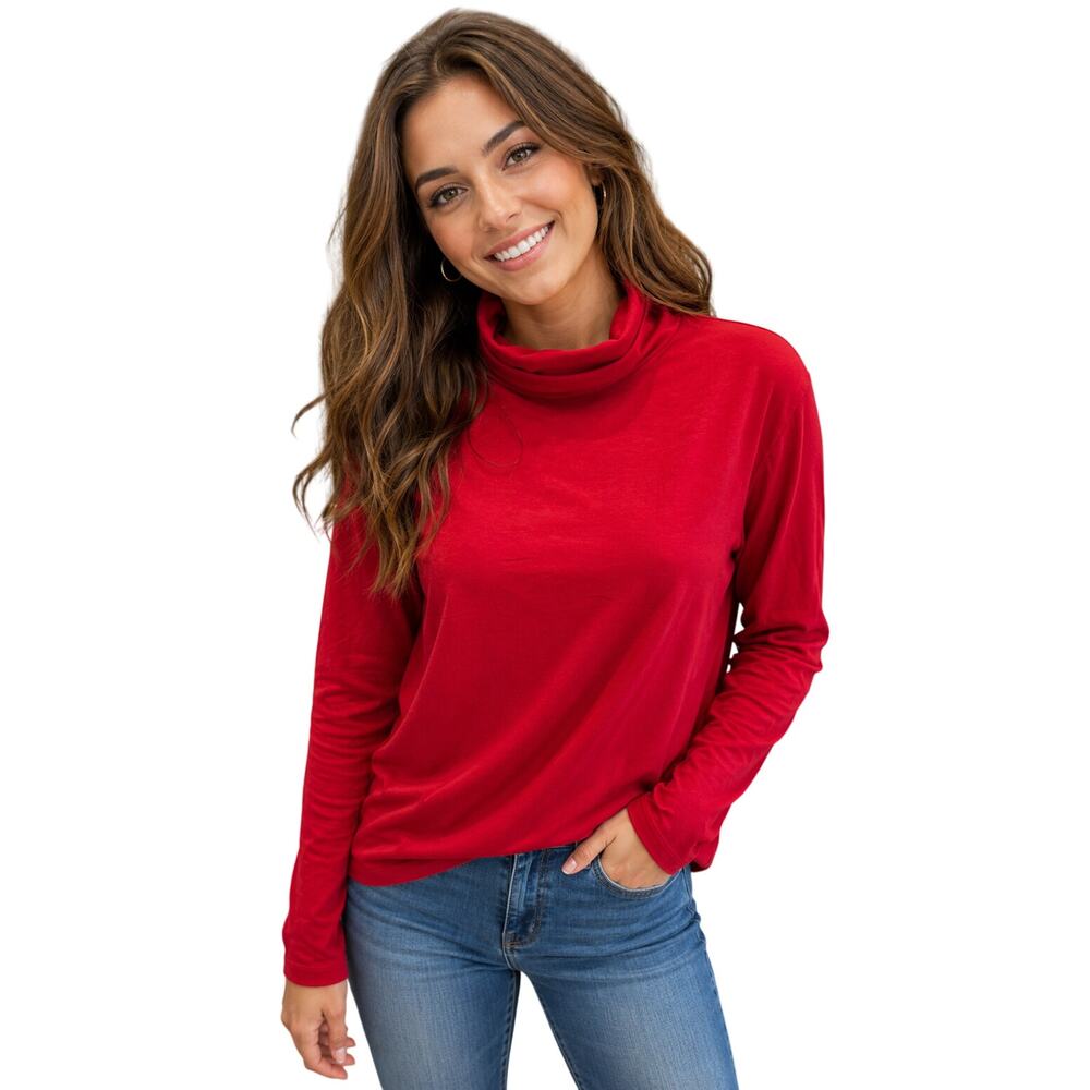 Coldwater creek pima cotton red long sleeve turtleneck layering minimalist XL +